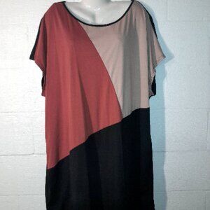 Emery Rose Women's Plus Size 5X Colorblock Casual Stretch Shirt Dress Black Tan